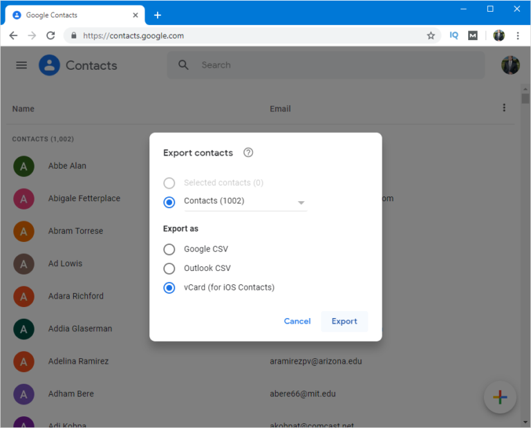 import contracts outlook for mac to google