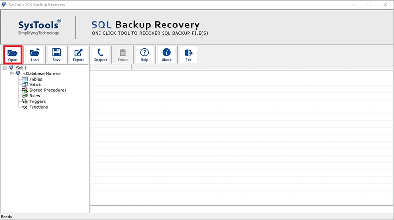 clik open to restore SQL BAK file to new database