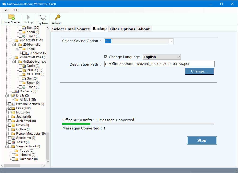 start the process to archive emails from outlook web page