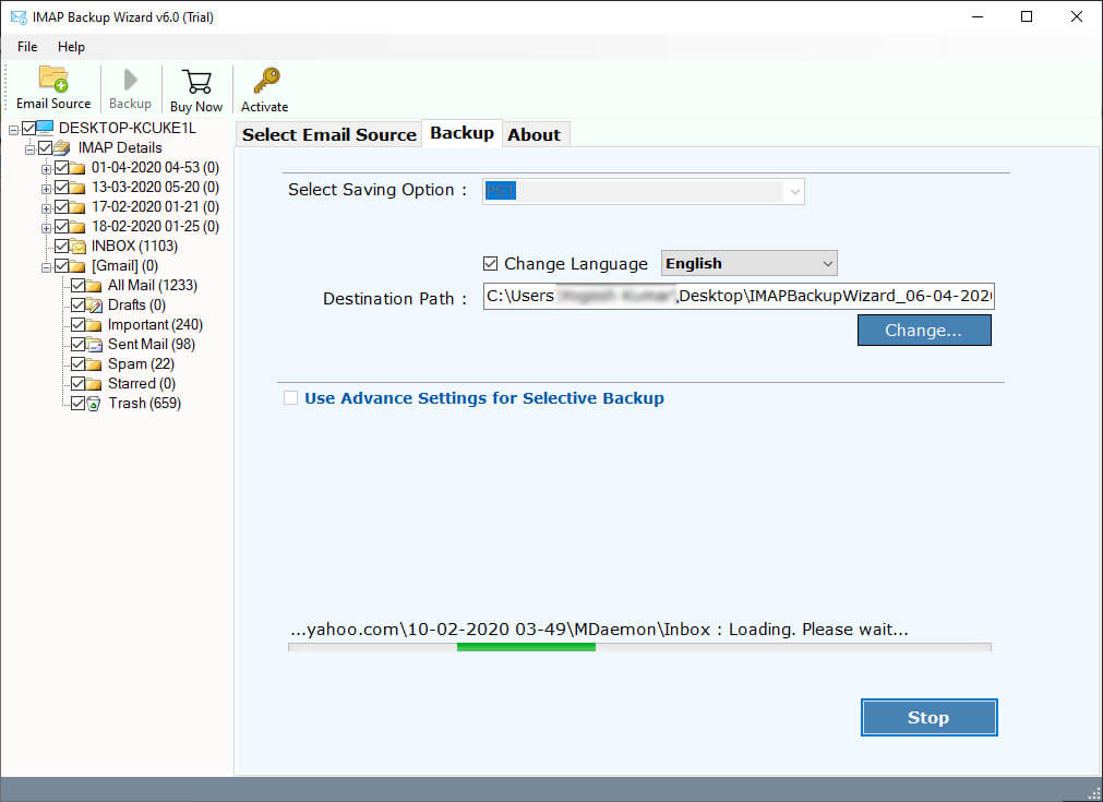 click backup to start starmail email backup