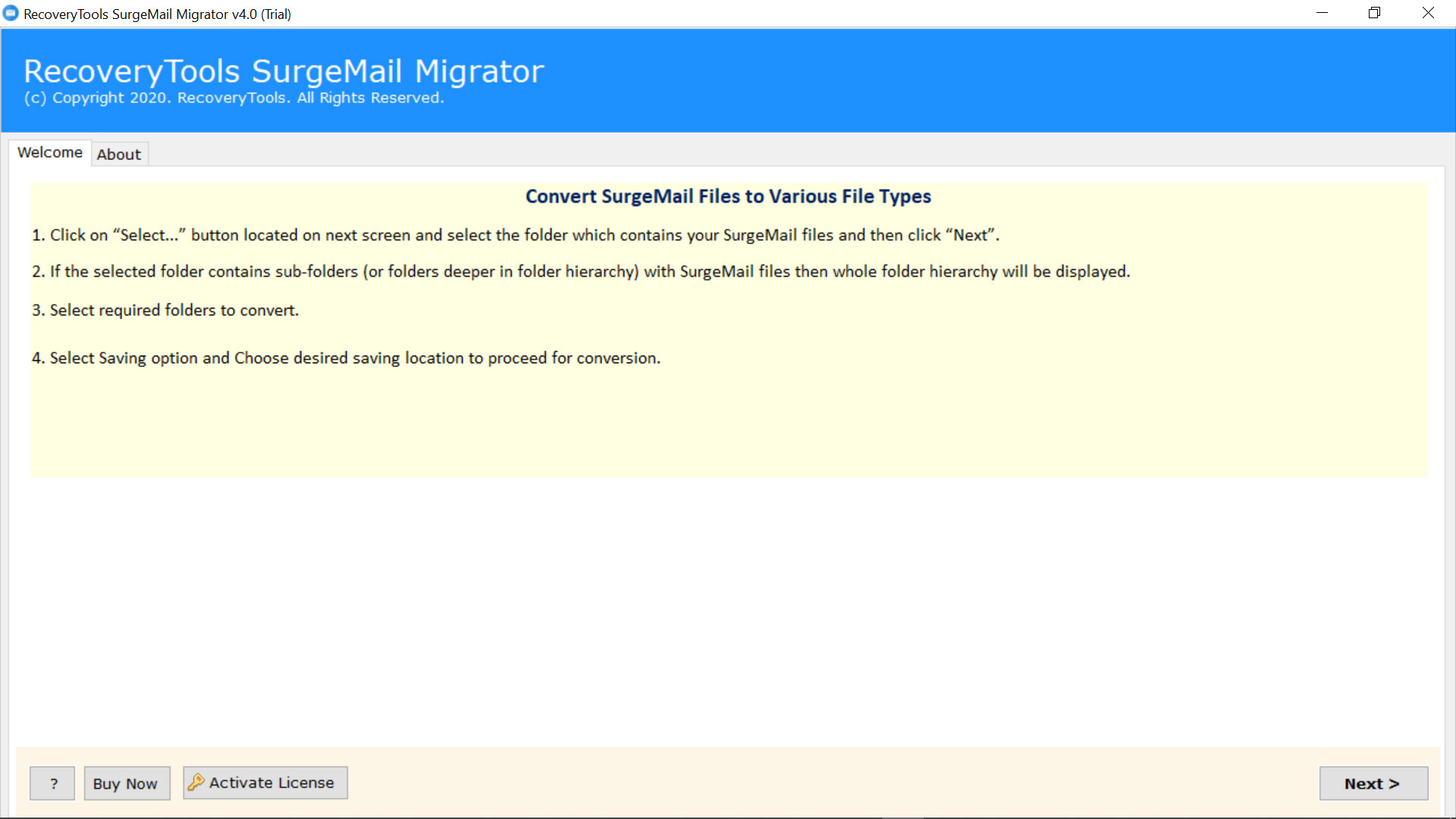 Launch surgemail converter Software