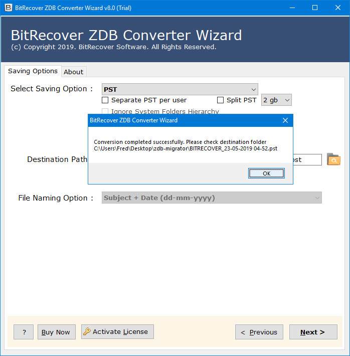 import zdb to outlook done successfully 
