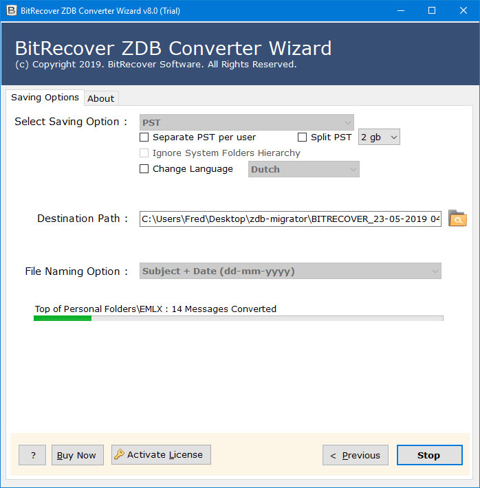 zdb to outlook live conversion